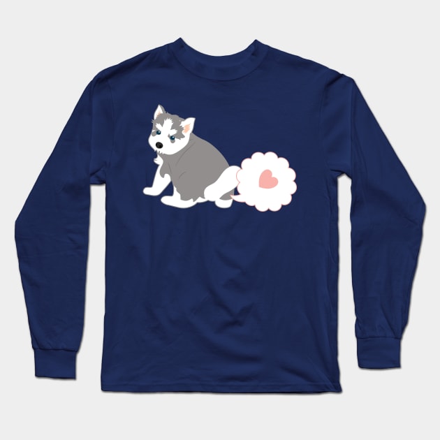 Farting Siberian Husky Puppy Long Sleeve T-Shirt by LulululuPainting